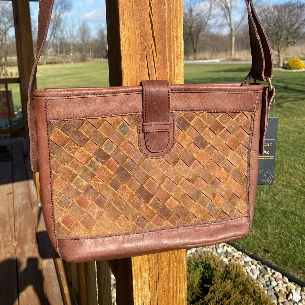 American Darling ADBGI131A brown leather woven zip closure w/ flap slide close